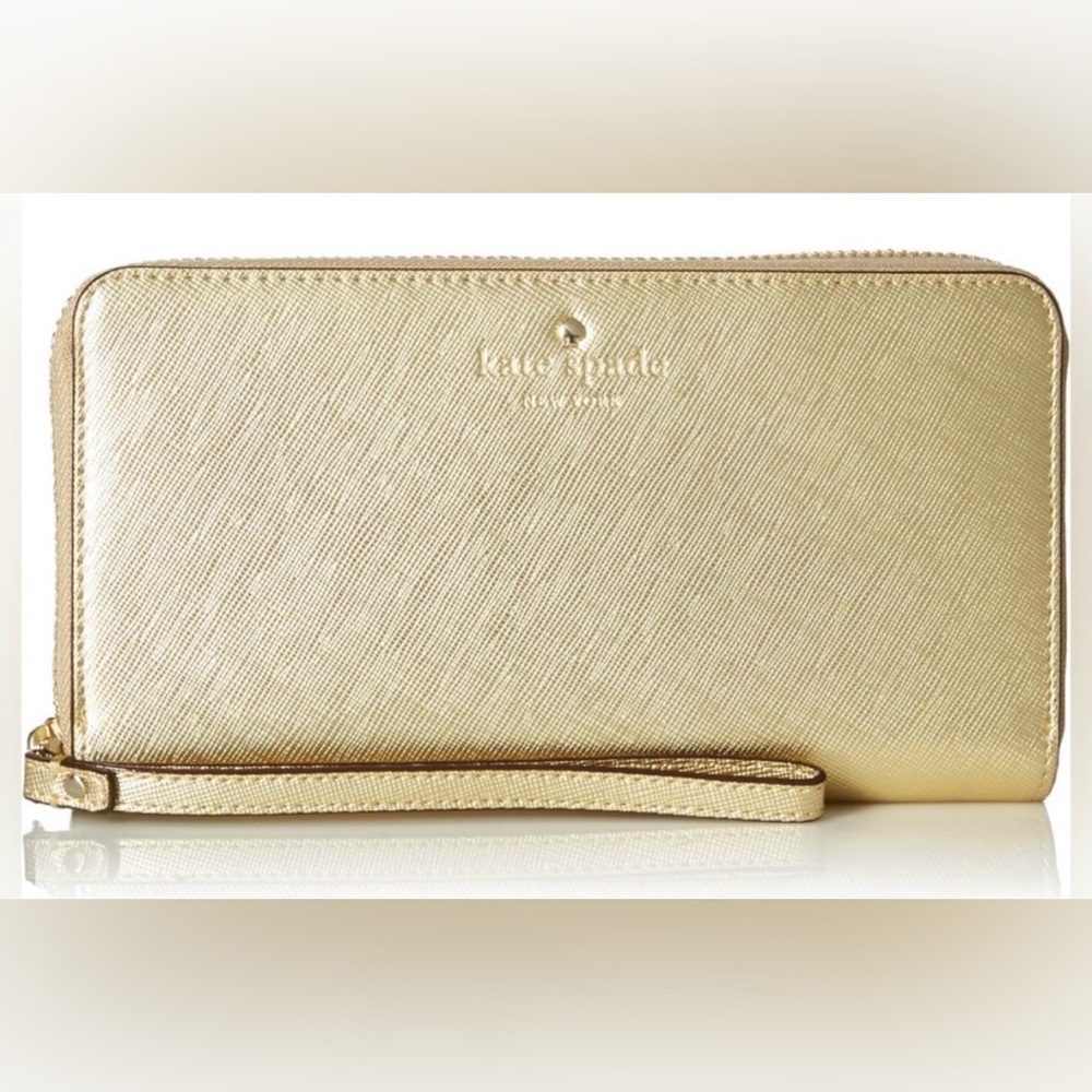 Kate Spade New York Saffiano Metallic Gold Wallet Wristlet